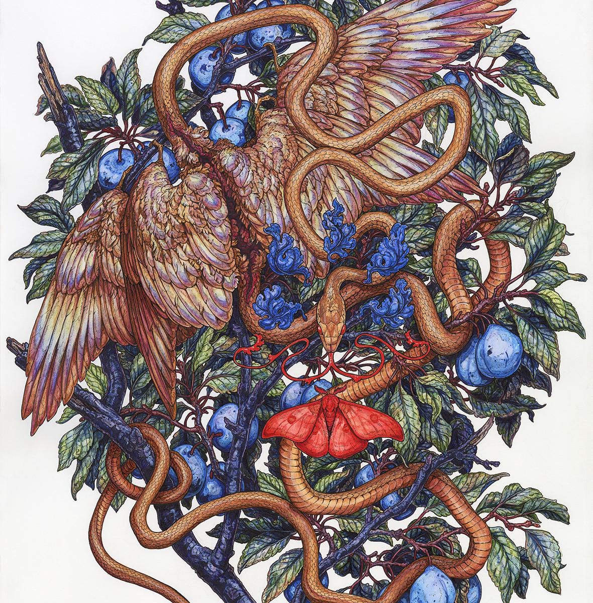 Little Devil in the Plums Original Watercolor