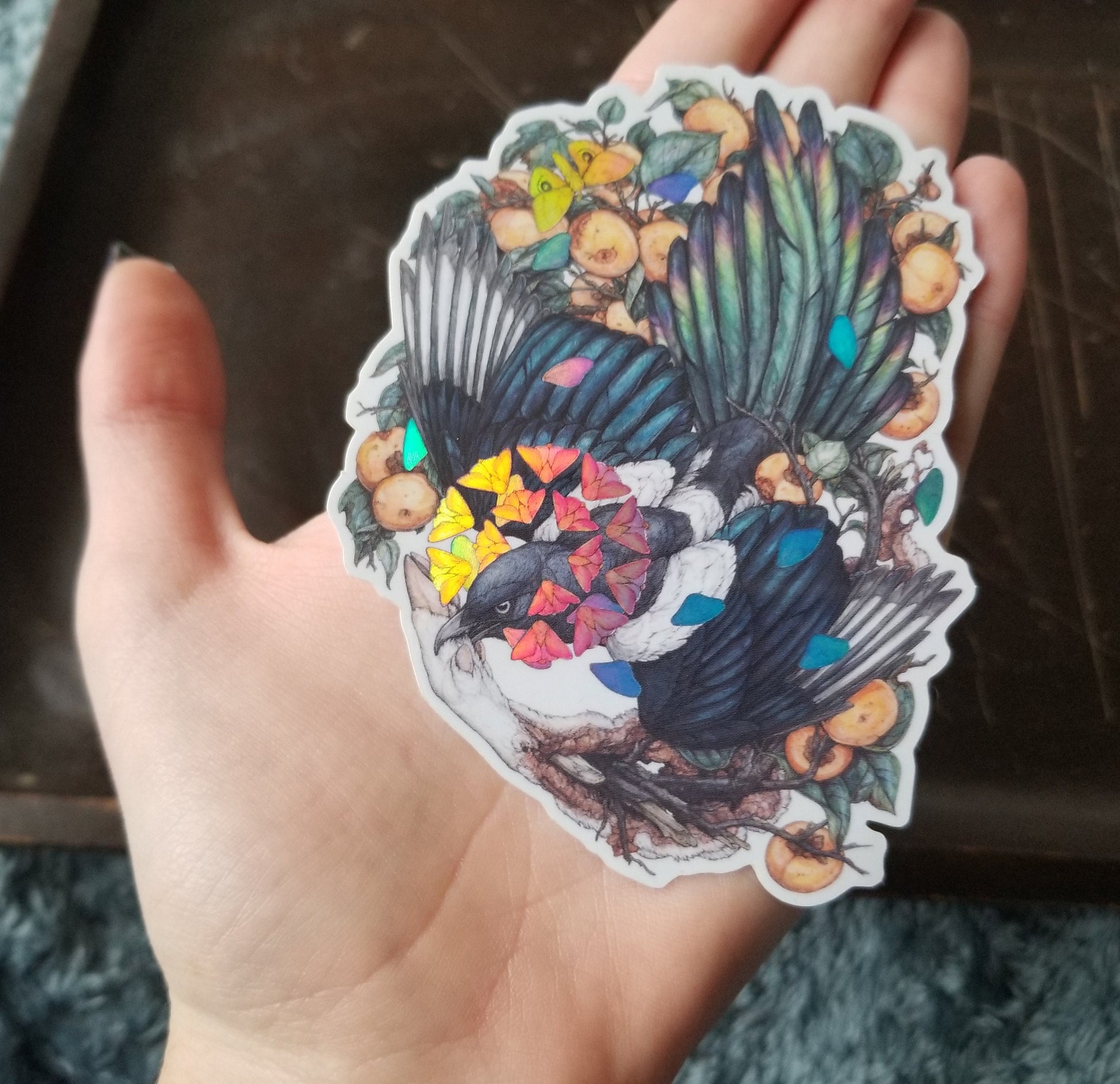 One For Sorrow Takes One For Luck Holographic Sticker