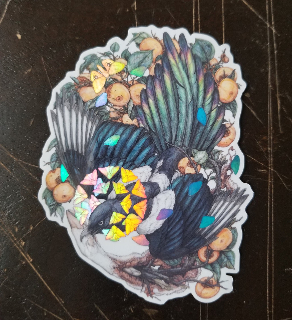 One For Sorrow Takes One For Luck Holographic Sticker