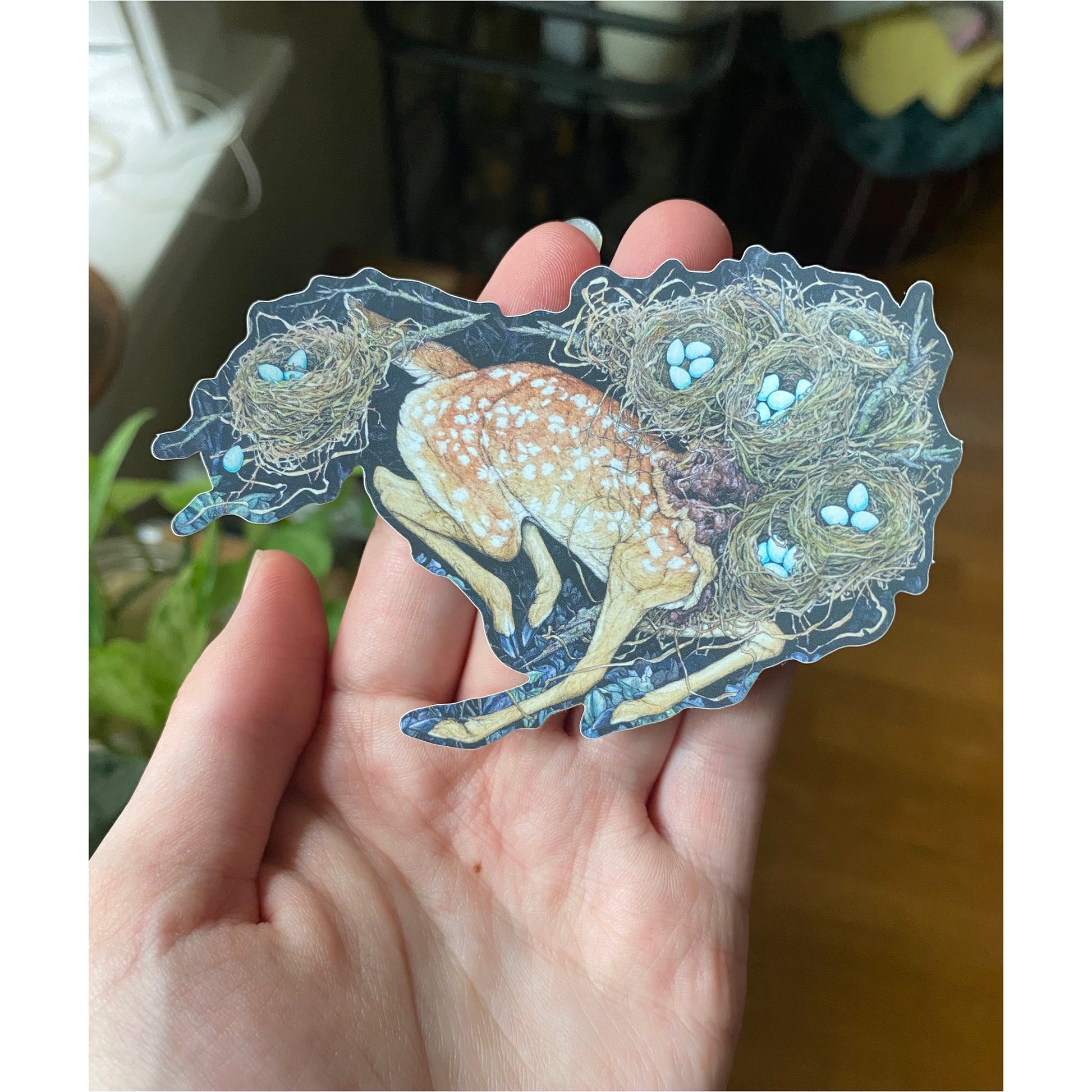Nested Fawn Holographic Sticker
